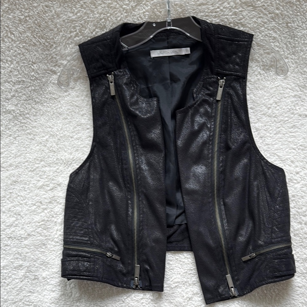 Black Leather-looking Vest with Zipper Details